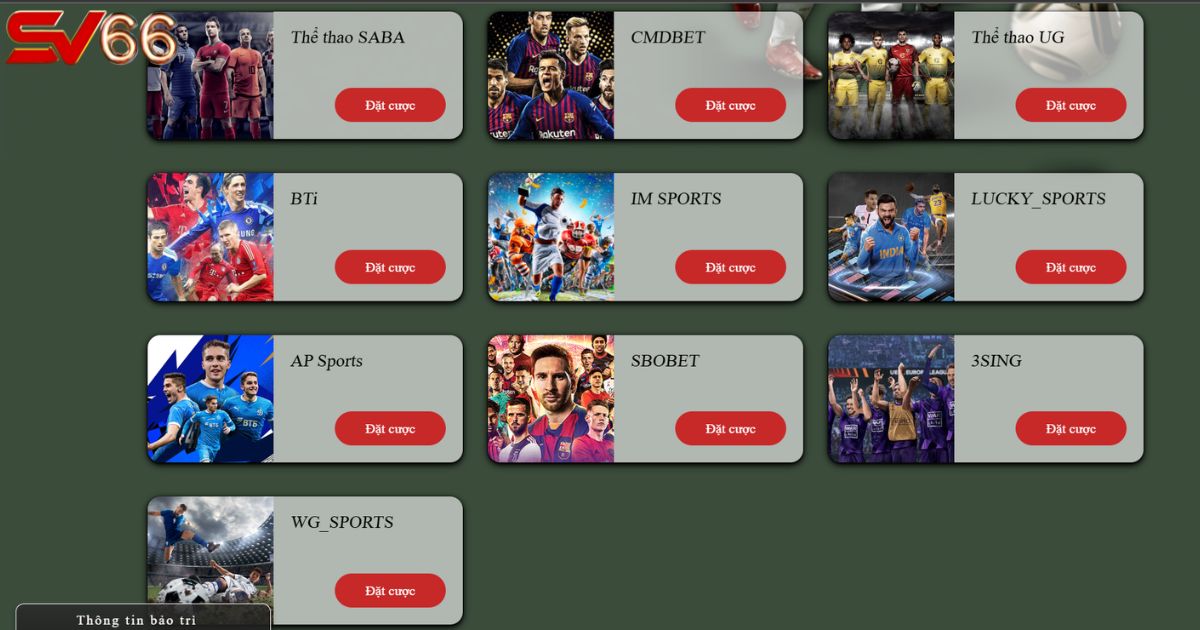 Các nhà phát hành bộ môn thể thao trực tuyến mà SV66 đang hợp tác