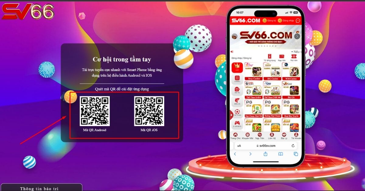 Dùng điện thoại quét mã QR để tải app SV66 tiện lợi nhất