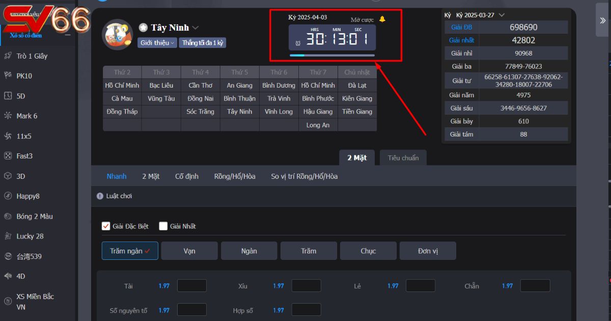 Hệ thống đếm ngược giờ xổ số được trực tiếp từ địa phương