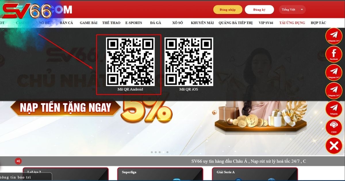 Quét mã QR để tải SV66 Android