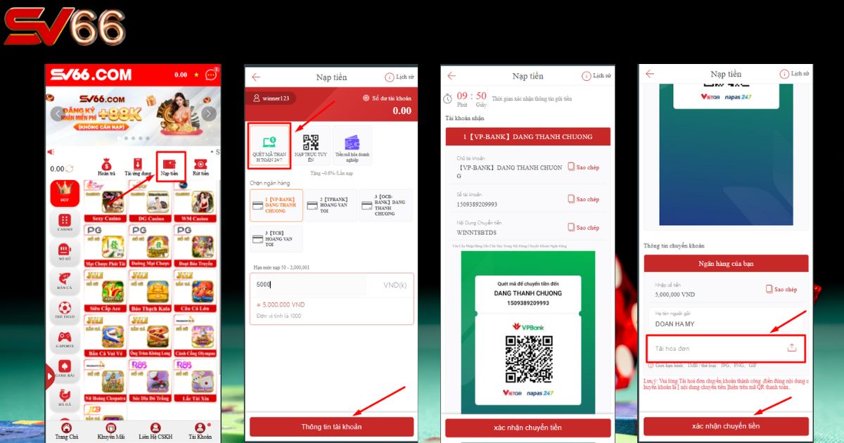 Quy trình nạp tiền SV66 bằng quét mã thanh toán 24/7 bằng điện thoại