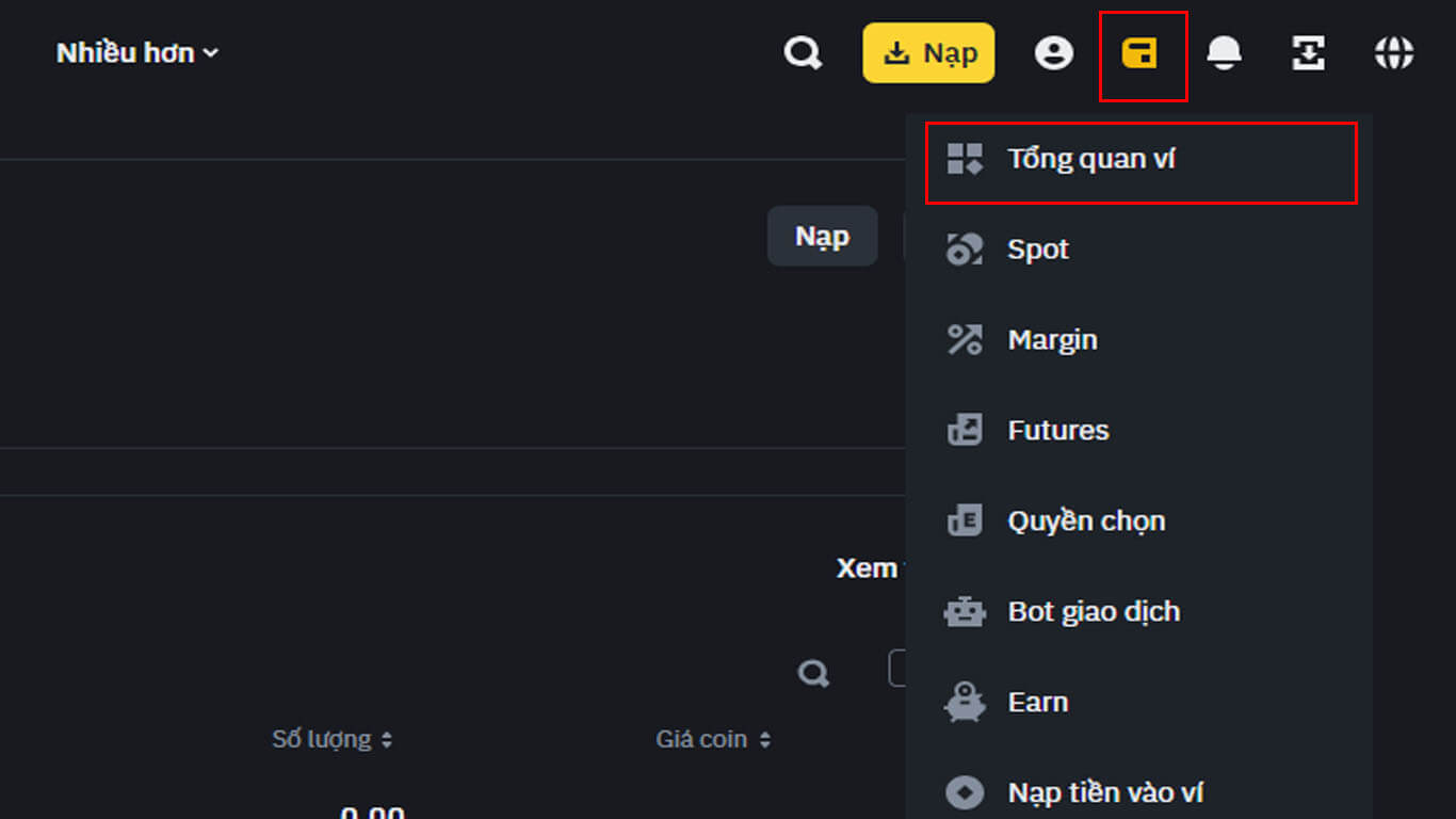 Chọn “Tổng quan ví” theo hướng dẫn