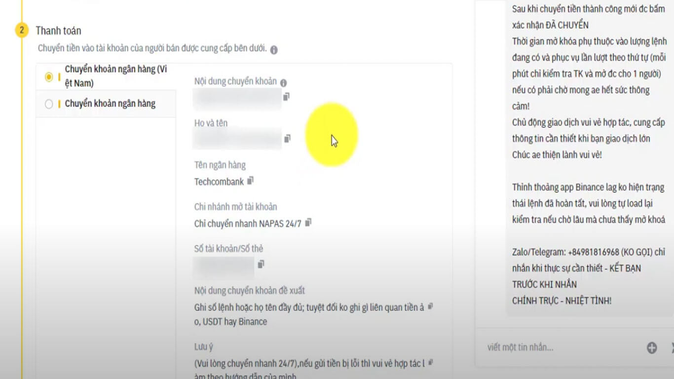 Nhập thông tin người bán từ hệ thống và giao dịch