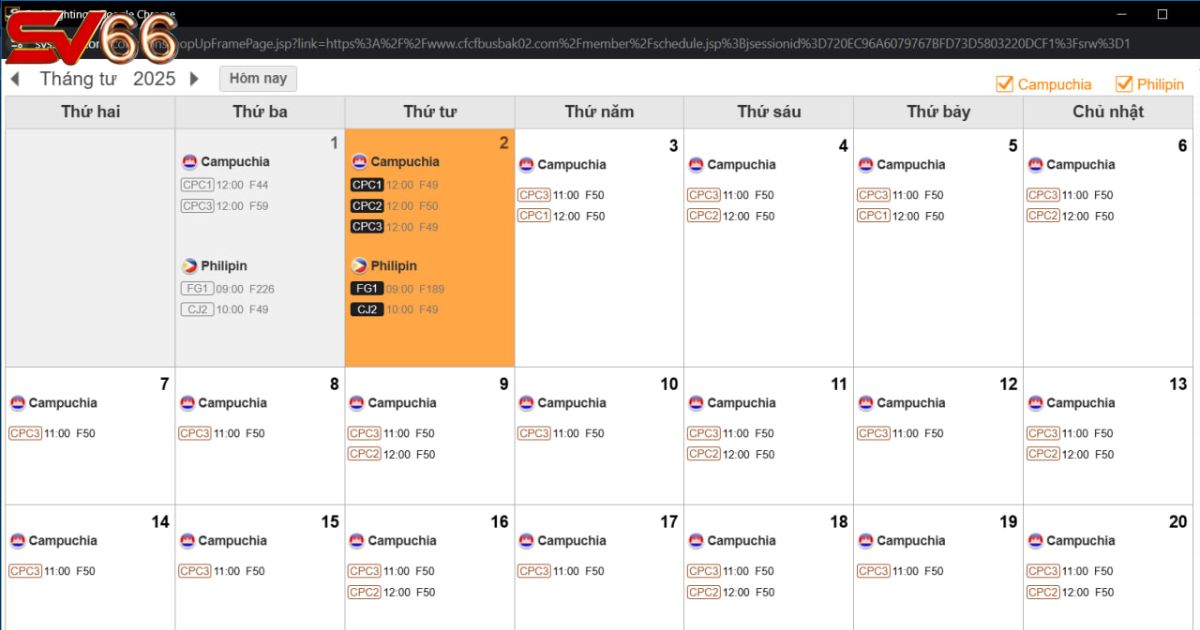 Lịch đá gà dày đặc hàng ngày của SV388